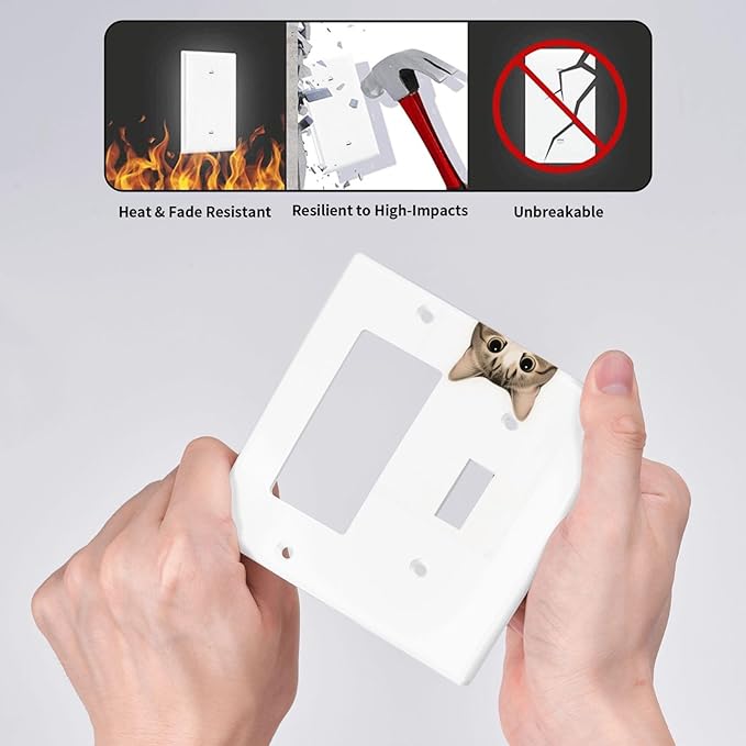 Cat Single Toggle Rocker Combination Wall Plate Decorative 2 Gang Light Switch Covers Electrical Switchplate Home Decorate Faceplat for Bathroom Bedroom Kitchen Room 4.5 x 4.5 Inch