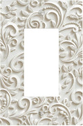 White Floral Vine 1-Gang Rocker Light Switch Plate, French Scroll Printed Pattern Decorative Wall Plate, Neutral Farmhouse Decor for Bedroom Bathroom Living Room