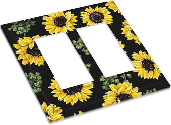 Decorative Outlet Covers Floral Sunflower Plants Flowers 2 Gang Double Gfci Rocker Electrical Wall Panels Light Switch Cover Plate For Bed Room Farmhouse Decor