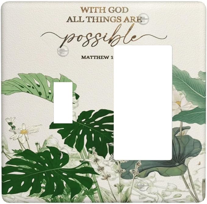 Decorative Outlet Covers Boho Green Monstera Leaf Inspirational Quotes 2 Gang Light Switch Cover Plate Single Toggle 1 Rocker Wall Plates for Electrical Switch Plate Covers for Home Decor