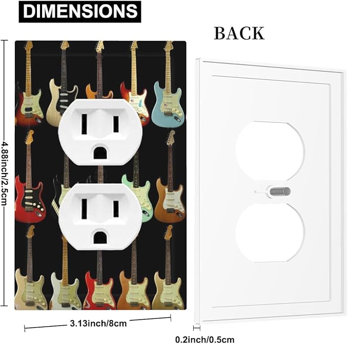 Vintage Electric Guitar Collection Duplex Wall Plate - 1-Gang Standard US Size Rock & Roll Guitar Outlet Covers for Music Studio Decor