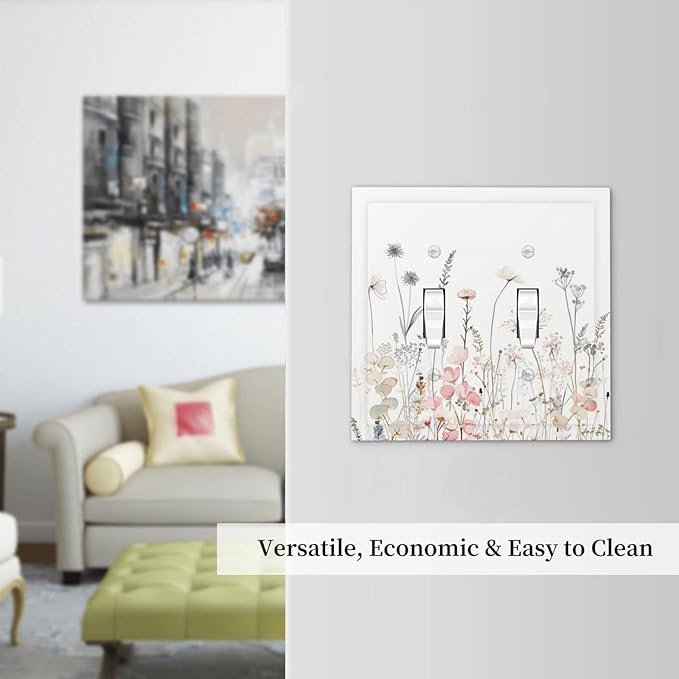 Floral Watercolor Wildflower Dandelion Plant Decorative Switch Plates 2 Gang Double Toggle Outlet Light Switch Cover Wall Plate Electrical Faceplate for Farmhouse Bed Room Decor
