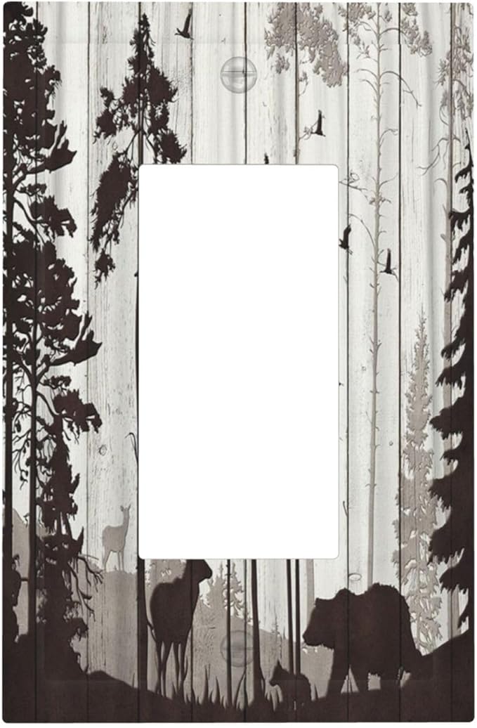 Outlet Covers Rustic Deer Hunting Forest Woodland 1 Gang Wall Plate Single Rocker Light Switch Cover Country Decorative GFCI Receptacle Cover Electrical Switchplate for Farmhouse Home Decor