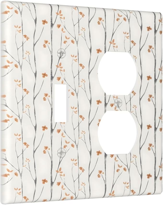 Boho Floral Watercolor Tree Branch Flower Minimalist Wallplates 1 Toggle 1 Duplex Switch Plate Electrical GFCI Faceplate Decorative Light Switch Covers for Bedroom Living Room Decor