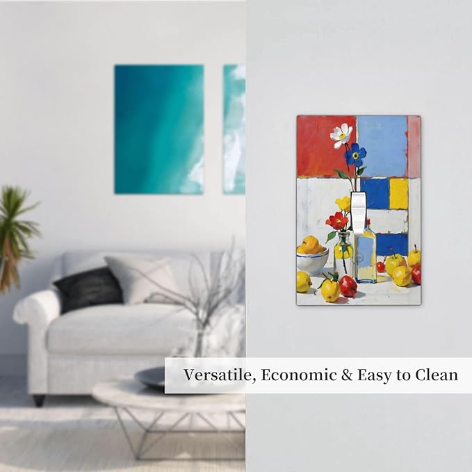 Color Block Floral Still Life Art Red Yellow Blue Abstract Decorative Light Switch Cover 1 Gang Single Toggle Device Electrical Faceplate Switchplates Decorator Outlet Wall Plate for Farmhouse Bedroom