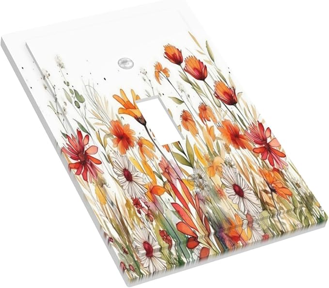 Watercolor Wild Flower Floral Daisy Plant Decorative Light Switch Cover 1 Gang Single Toggle Device Electrical Faceplate Switchplates Decorator Outlet Wall Plate for Bedroom Living Room Decor
