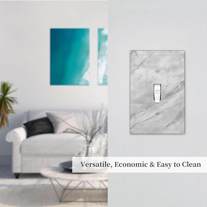 Decorative Light Switch Cover Plate Gray Marble Pattern 1 Gang Single Toggle Wall Plate Electrical Outlet Covers Decorate Switch Plate Cover for Home Farmhouse Decor