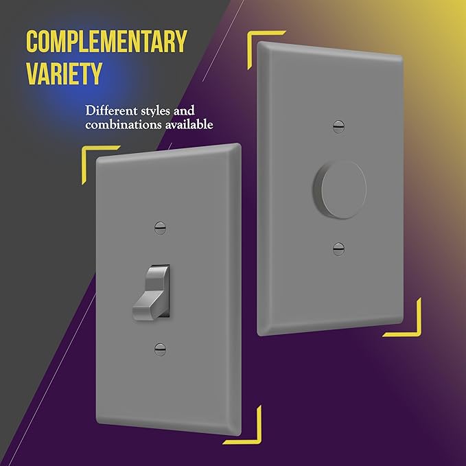 ENERLITES Toggle Light Switch Wall Plate, Jumbo Switch Cover, Gloss Finish, Oversized 1-Gang 5.5" x 3.5", Unbreakable Polycarbonate Thermoplastic, 8811O-GY-10PCS, Gray, 10 pack