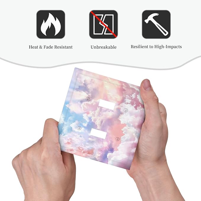 Colorful Abstract Clouds 2 Gang Light Switch Cover Plate Double Toggle Wall Plate Decorative Outlet Cover Electrical Faceplate Switchplate for Bedroom Bathroom Kitchen Decor