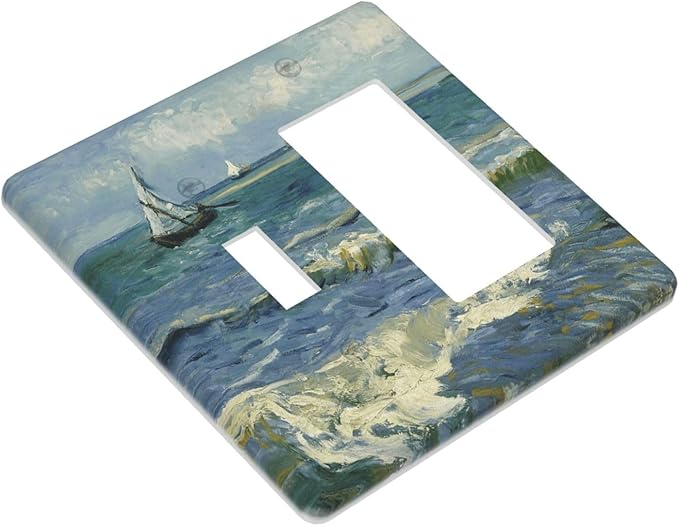 Nautical Ocean Waves Sailboat Painting Blue Sky Outlet Covers 1 Toggle 1 Rocker Combination Decorative Wall Plate Electrical Switch Plates Light Switch Cover Plate for Bathroom Bedroom Decor