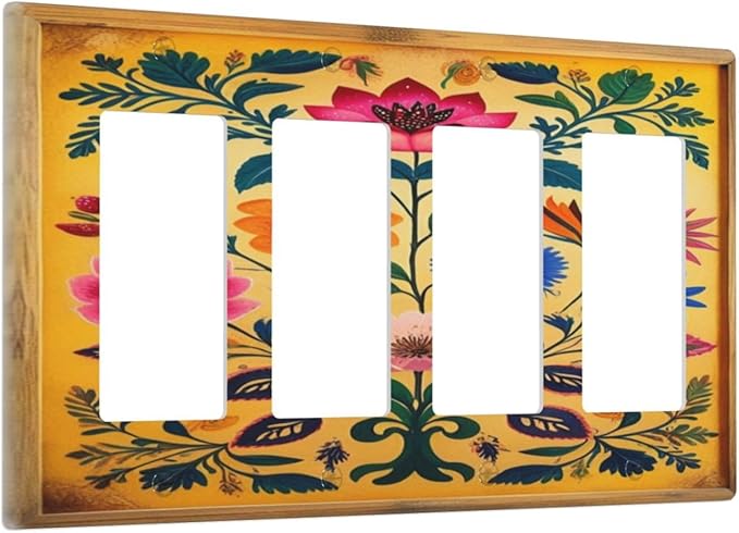 Decorative Art Light Switch Covers ColorFul Blooms 4 Gang Rocker Decora Outlet Covers Electrical Faceplate GFCI Wall Plate for Home Decor