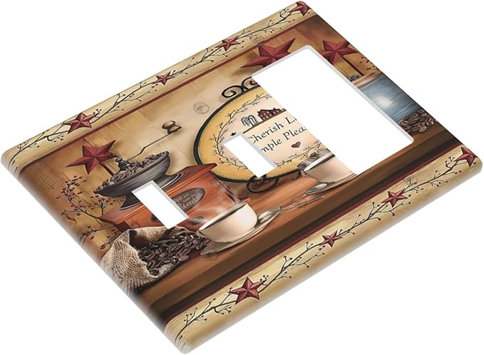 Barn Kitchen Cafe Coffee Texas Star 3-Gang 2-Toggle 1-GFCI/Decorator Combination Light Switch Decorative Triple Combo Device Switches/Rocker Outlet Covers and Wall Plate