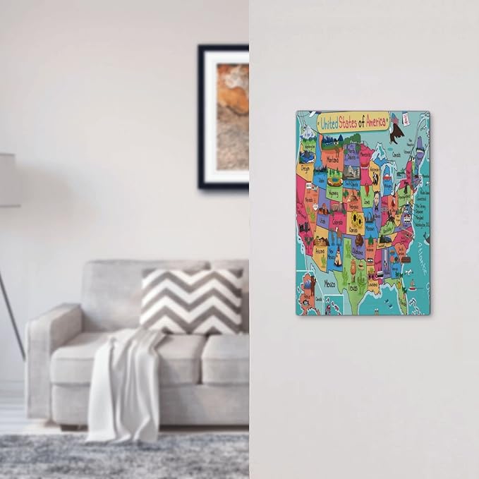 American Map 1 Gang Light Switch Cover No Decive Blank Wall Plate Decorative for Teen Kids Boys Bathroom Home Bedroom Art Panel Decorate 5" x 3