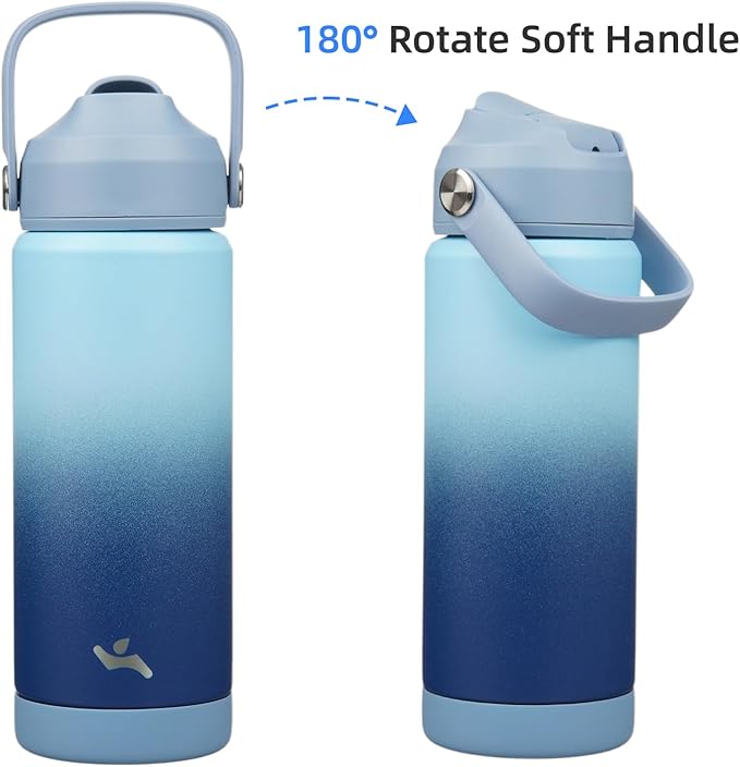 Konokyo Insulated Water Bottle with Straw Lid,18 oz Stainless Steel Vacuum Metal Bottle with Silicone Handle,Sky