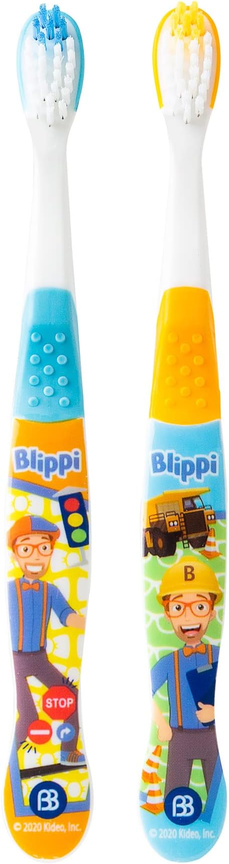 Brush Buddies Blippi Kids Toothbrushes, Manual Toothbrushes for Kids, Toothbrush for Toddlers 2+ Years, Blippi Childrens Toothbrush, Soft Toothbrushes, 2PK, Gentle Bristles Small Head Grip Easy