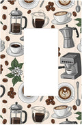 Whimsical Coffee Shop Single Rocker Switch Cover - 1-Gang Standard US Size Vintage Coffee Pattern Light Switch Covers, Café Culture Espresso for Dining Room Decor