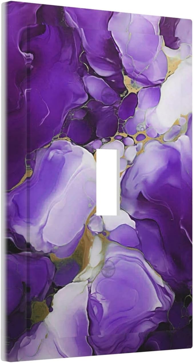 Decorative Light Switch Cover Abstract Luxury Purple Gold Marble Textures 1 Gang Oversized Single Toggle Wall Cover Jumbo Electrical Switchplate Face Plate