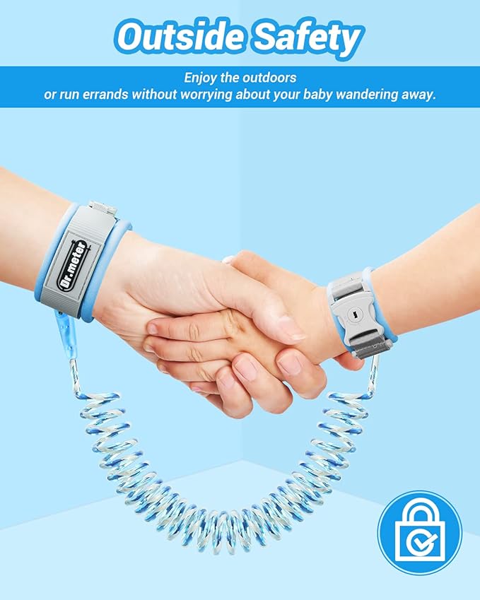 Dr.meter Kids Leash for Toddler, Reflective Anti Lost Wrist Link with Key & Lock, 8.2ft Safety Wristband Child Walking Harness for Supermarket Mall Airport Amusement Park Zoo Travel, Blue