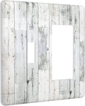 Grey White Wood 2 Gang Single Toggle/Rocker Combination Light Switch Cover Decorative Wall Plate Faceplate Boys Kids Teen Girl Bedroom Room Decorate 4.5" x 4.5