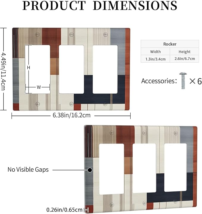 Abstract Geometric Triple Rocker Light Switch Cover Modern Squares 3 Gang Rocker Outlet Covers Switchplates Wall Plate Decorative Electrical Faceplate for Bedroom Kitchen Home Decor