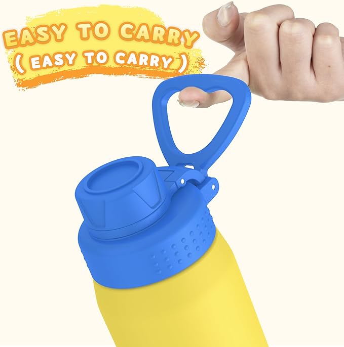 GOPPUS 15oz Kids Water Bottle with Spout Lid, Toddler Water Bottle, Stainless Steel Insulated Water Bottle, Leakproof, BPA Free, Suitable for Boys and Girls for School（Yellow）