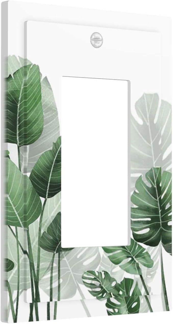 Decorative Outlet Covers Boho Tropical Plant Natural Palm Leaf 1 Gang Single Rocker Light Switch Cover Plate Wall Plates Gfci Faceplate For Bed Room Living Room Decor