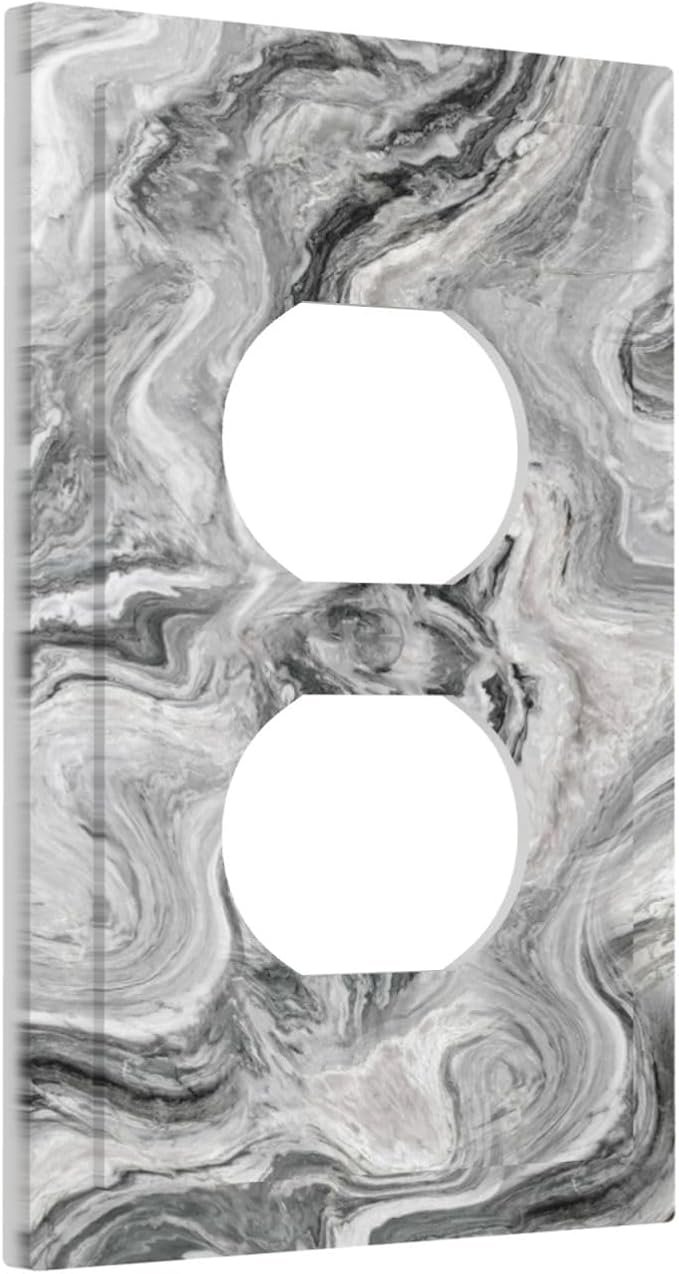 Beautiful Grey Marble Texture Simple Abstract Print Outlet Covers 1 Gang Duplex Light Switch Cover Decorative Switch Plates Electrical Receptacle Faceplate Wall Plate for Bathroom Kitchen Decor