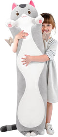 Mewaii Long Cat Plush 5 Sizes, 120% Extra Filling Giant Plushness Kids Body Pillow, Kawaii Cute Grey Cat Stuffed Animals Plushies, Big Long Body Pillow Cat Plush Gift for Girls 53”