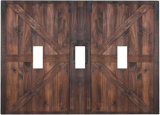 Rustic Barn Doors Vintage Brown Wood Plank Print Decorative Switch Plates 3 Gang Wall Plate Triple Toggle Light Switch Cover Faceplate Electrical Wall Panels for Farmhouse Home Decor
