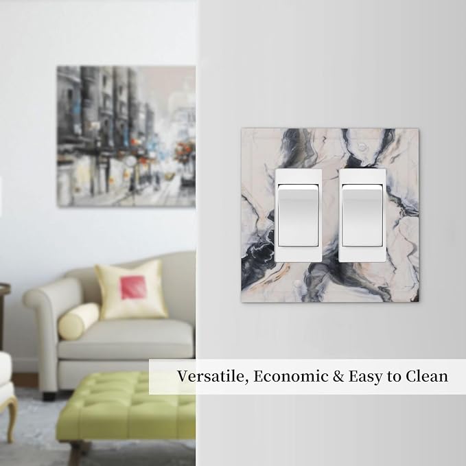 Abstract Marble Textured Modern Luxury Print Decorative Outlet Covers 2 Gang Double GFCI Rocker Electrical Wall Panels Light Switch Cover Plate for Bathroom Kitchen Decor