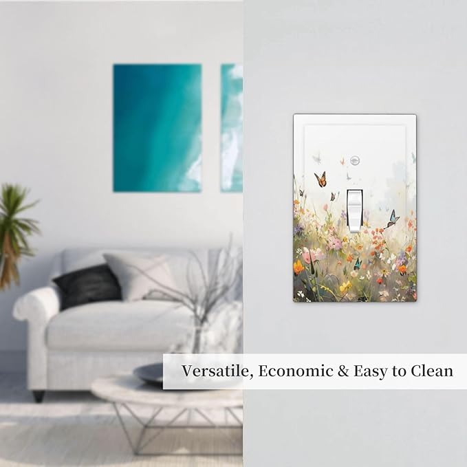 Wildflowers Watercolor Floral Colorful Butterfly Decorative Light Switch Cover 1 Gang Single Toggle Device Electrical Faceplate Switchplates Decorator Outlet Wall Plate for Farmhouse Bed Room Decor