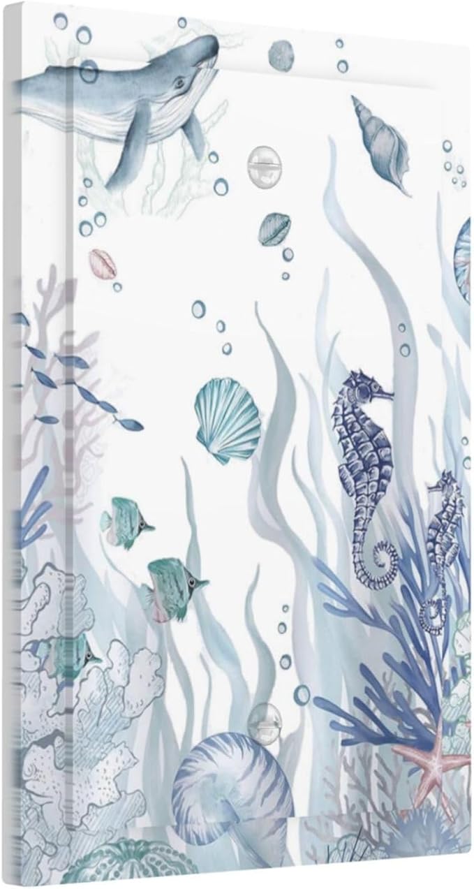 Ocean Themed Coral Seahorse Seashell Starfish Beach Light Switch Cover Plate 1 Gang No Device Blank Electrical Wall Plates Faceplate Decorative Switch Plate for Bathroom Home Decor