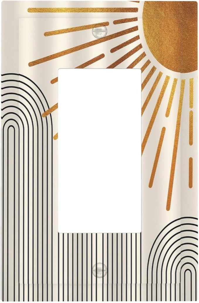 Mid Century Beige Boho Abstract Sun 1 Gang Rocker Light Switch Covers Vintage Arch Quad Single Decora Outlet Wall Plate Decorative Switchplate Faceplate GFCI for Country Bathroom Bedroom Decor