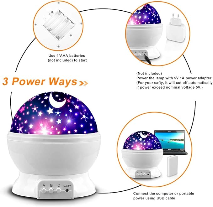 MOKOQI Star Projector Night Lights for Kids, Birthday Gifts for 3 4 5 Year Old Girls and Boys, Projection Lamp for Kids Bedroom Ceiling, Stars and Moon for Child Asleep Peacefully (White)