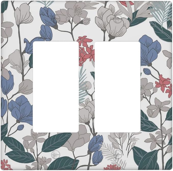 Decorative Outlet Covers Boho Green Leaf Floral Combination 2 Gang Wall Plate Double Rocker Decora Light Switch Cover Plate Jumbo Dual Electrical GFCI Switch Plate Cover for Kitchen Decor