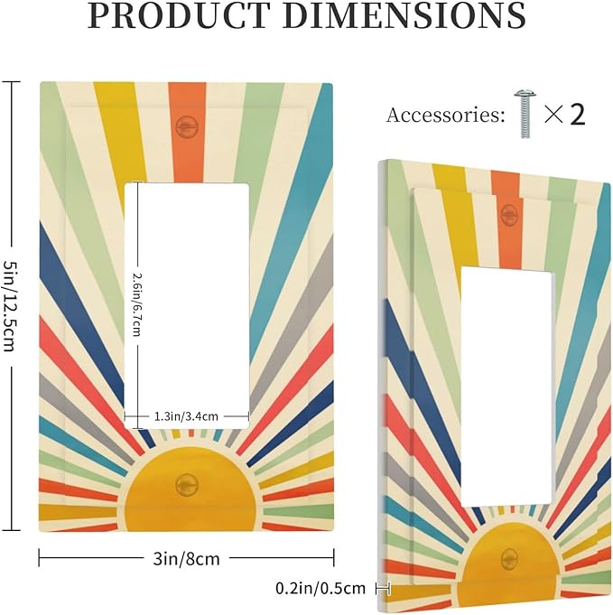 Middle Mid Century 60s 70s Boho Hippie Abstract Sun Art 1 Gang Single Decorator/Rocker Wall Plate Light Switches GFCI Electrical Device Face Switchplate Plug Cover for Dimmers, Receptacle, USB Outlet