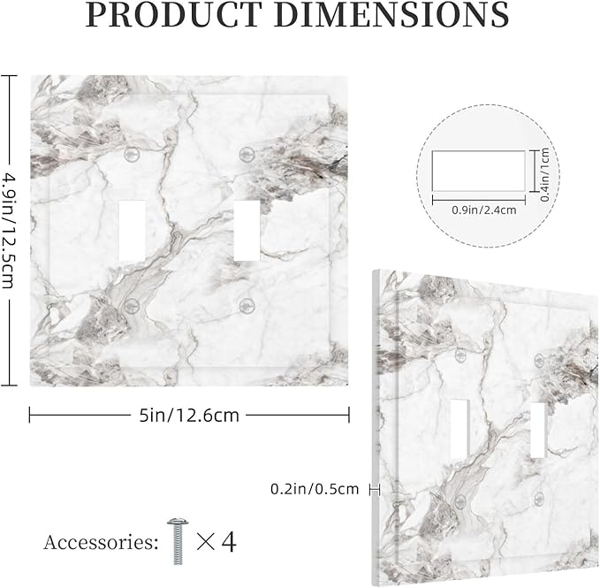 White And Gray Marble Patterns Texture Abstract Print Decorative Switch Plates 2 Gang Double Toggle Outlet Light Switch Cover Wall Plate Electrical Faceplate for Bathroom Kitchen Decor