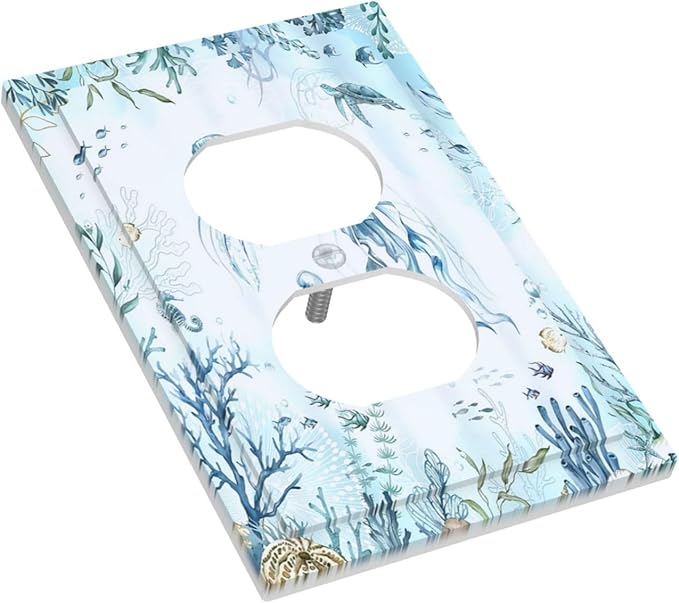 Outlet Covers Jellyfish Teal Blue Ocean Turtle Coastal Beach 1 Gang Duplex Electrical Receptacle Faceplate Light Switch Cover Wall Plate Decorative Switch Plates for Bedroom Bathroom Decor