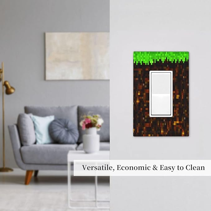 Outlet Covers Pixel Grass Block 1 Gang Duplex Light Switch Cover Plate Decorative Wall Plates Electrical Switchplate Receptacle for Kids Room Home Decor（2 Pack）