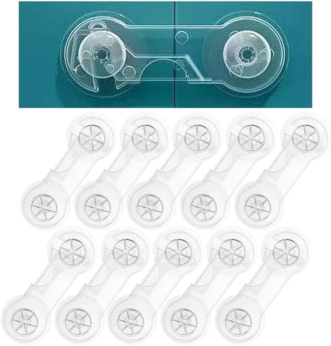 Cabinet Door Locks for Baby Proof and Child Safety, Fridge Locks for Kids,Cabinet Locks with Adhesive for Drawer Cupboards Fridge Oven Closet and Pantry, Childproof Door Latch (Transparent, 10 PCS)