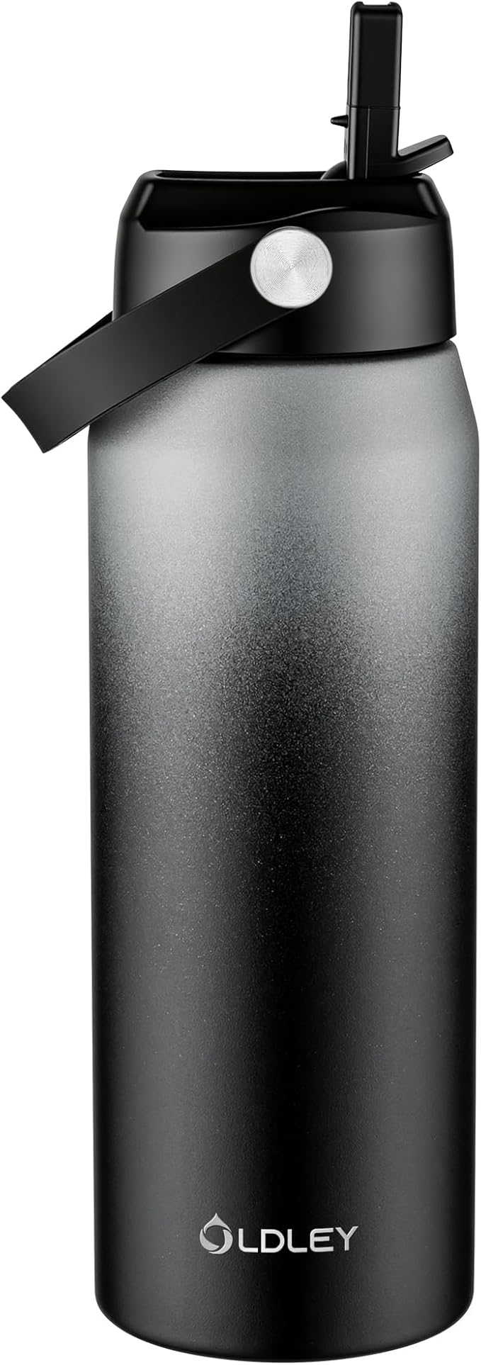 Oldley 24oz Insulated Water Bottle with Straw, Stainless Steel Water Bottle for Sports, Travel, School, BPA-Free Sports Bottles for Adult Kids, Leak-Proof, Gray-Black