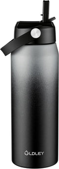 Oldley 24oz Insulated Water Bottle with Straw, Stainless Steel Water Bottle for Sports, Travel, School, BPA-Free Sports Bottles for Adult Kids, Leak-Proof, Gray-Black