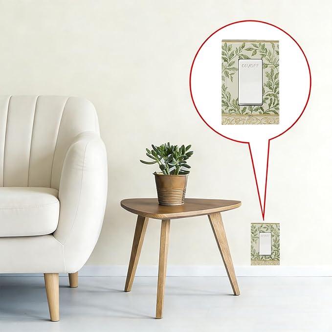 Soft Green Botanical Scroll Single Rocker Switch Cover - 1-Gang Standard US Size Regency Style Leafy Vine Design Light Switch Covers for Bedroom Living Room Decor