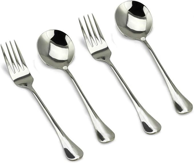 VANRA 4-Piece Children Flatware Set - 18/10 Stainless Steel Child Set Tableware - Silver Cutlery - Silverware Dinner Utensils for Kids - Chrome Finished (2 Forks + 2 Spoons)