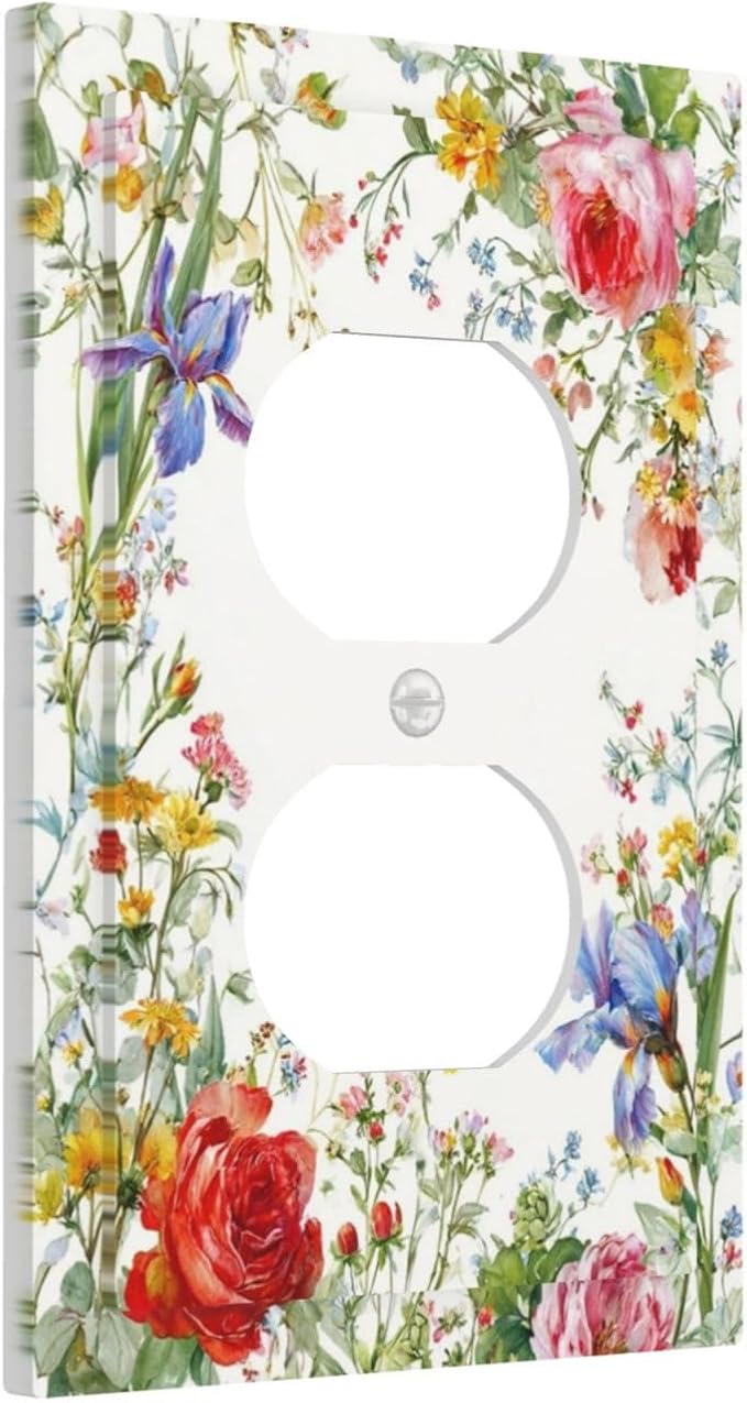 Decorative Outlet Covers Rustic Red Flower Garden Floral 1 Gang Duplex Light Switch Cover Plate Unique Wall Plates for Electrical Outlets Switch Plate Covers for Country Home Decor