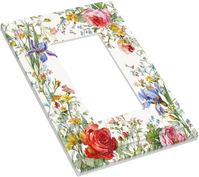 Decorative Outlet Covers Rustic Red Flower Garden Floral 1 Gang Rocker Light Switch Cover Plate Single Wall Plates for Electrical Switch Plate Covers Faceplate for Country Home Decor