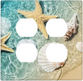 Outlet Covers Beach Starfish Ocean Conch Cameo Shell 2 Gang Double Duplex Decorative Light Switch Covers Electrical Wallplates Socket Faceplate For Decor Kids Room Decor