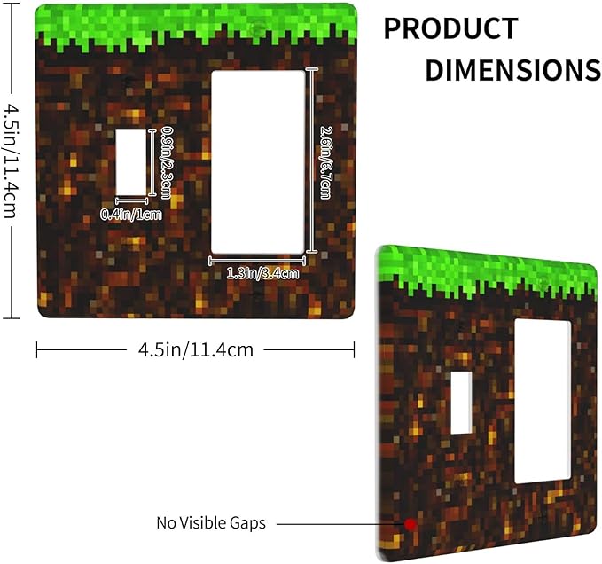 Light Switch Cover Pixel Grass Block 2 Gang Toggle Rocker Combo Socket Cover Wall Plates Decorative Switch Plates and Outlet Covers for Kids Room Home Decor