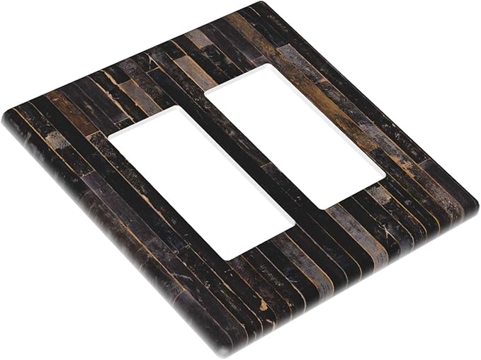 Decorative Switch Plate Covers Black Farmhouse Wood Board 2 Gang Double Rocker Decora Light Switch Cover Western Country Lodge Dual Outlet Wall Plate Electrical Faceplate GFCI for Bathroom