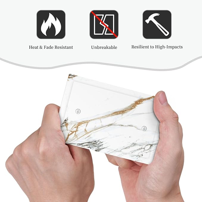 White Gold Marble Modern Abstract Luxury Print Light Switch Cover Plate 1 Gang No Device Blank Electrical Wall Plates Faceplate Decorative Switch Plate Covers for Bathroom Kitchen Decor